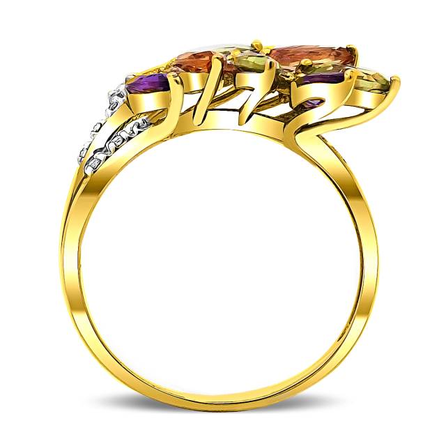 Кольцо из жёлтого золота с бриллиантами и цветными полудрагоценными камнями (017660)