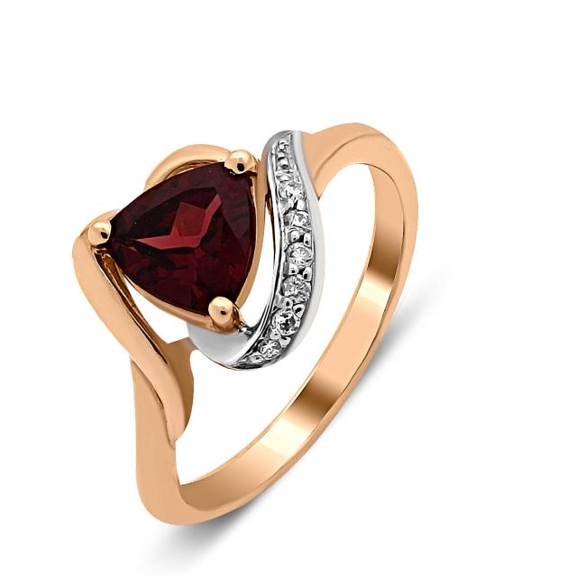 Кольцо из красного золота с бриллиантами и гранатом (016843)