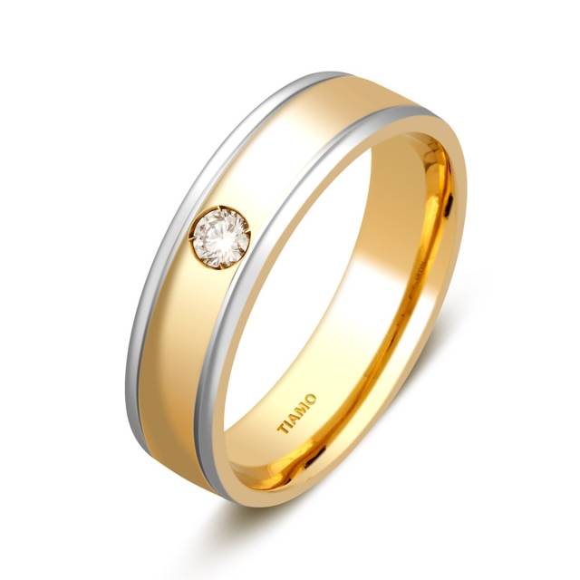 Обручальное кольцо из комбинированного золота с бриллиантом TIAMO (000084)