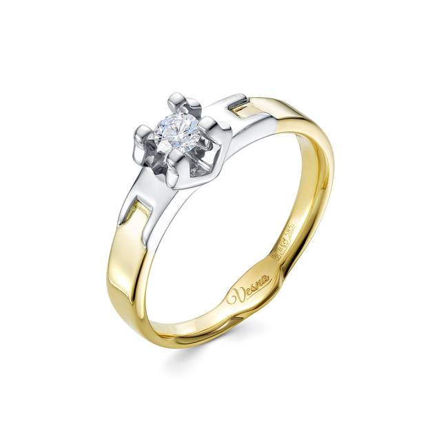 Помолвочное кольцо из комбинированного золота с бриллиантом (054058)