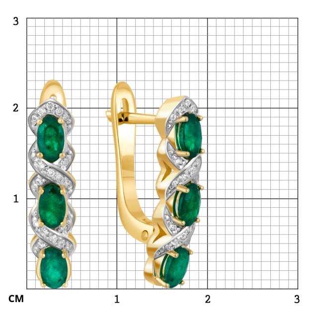 Серьги из жёлтого золота с бриллиантами и изумрудами (045990)