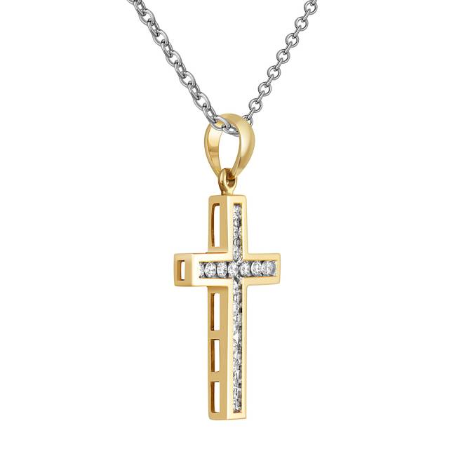 Кулон крест из жёлтого золота с бриллиантами (048474)