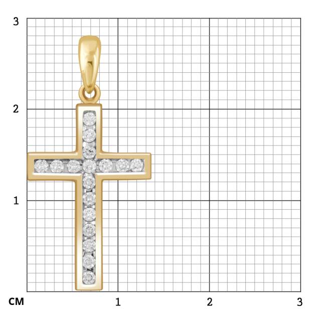 Кулон крест из жёлтого золота с бриллиантами (048474)