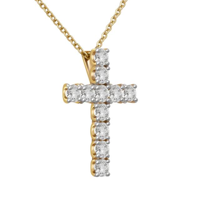 Колье крест из жёлтого золота с бриллиантами (038815)