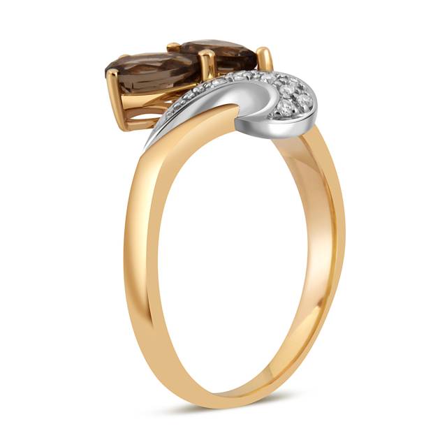 Кольцо из красного золота с бриллиантами и раухтопазами (031657)