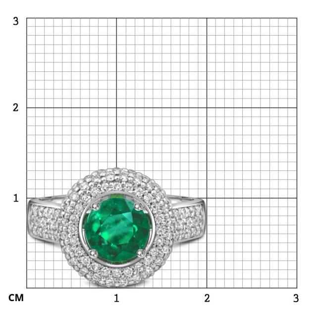 Кольцо из белого золота с бриллиантами и изумрудом (055064)