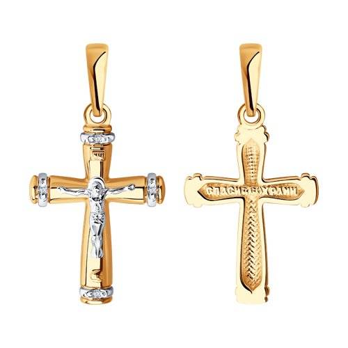 Кулон крест из комбинированного золота с бриллиантами (047407)