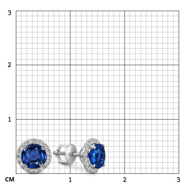Серьги пусеты из белого золота с бриллиантами и сапфирами (052535)