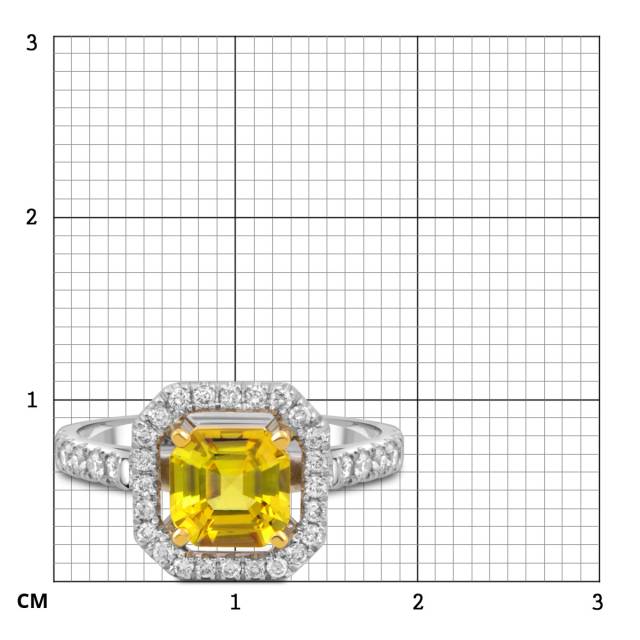 Кольцо из белого золота с бриллиантами и жёлтым сапфиром (050533)