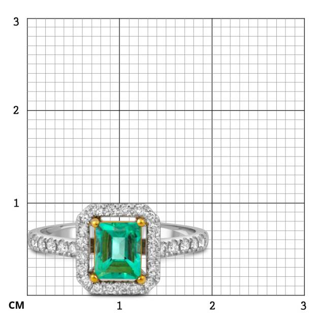 Кольцо из белого золота с бриллиантами и изумрудом (050550)