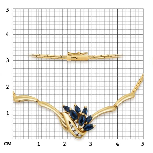 Колье из жёлтого золота с бриллиантами и сапфирами (047228)