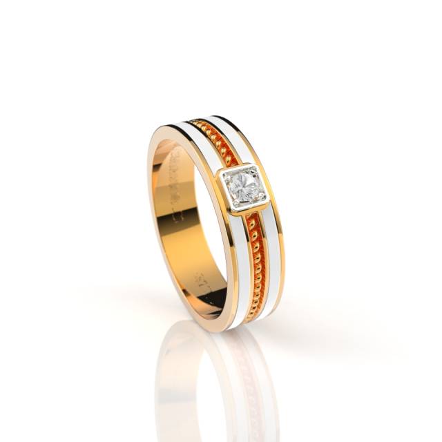 Обручальное кольцо из красного золота с бриллиантом и эмалью (038602)
