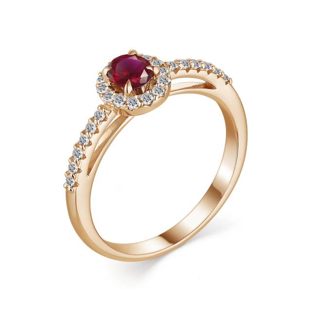 Кольцо из красного золота с бриллиантами и рубином (042025)