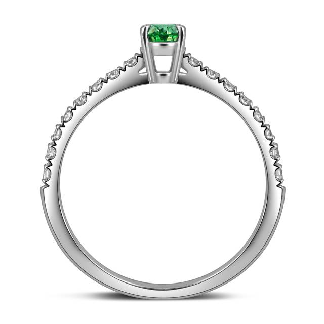 Кольцо из белого золота с бриллиантами и зелёным сапфиром (063720)