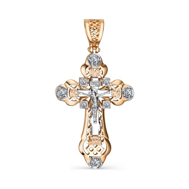Кулон крест из комбинированного золота с бриллиантами (050252)