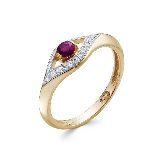 Кольцо из красного золота с бриллиантами и рубином (052855)
