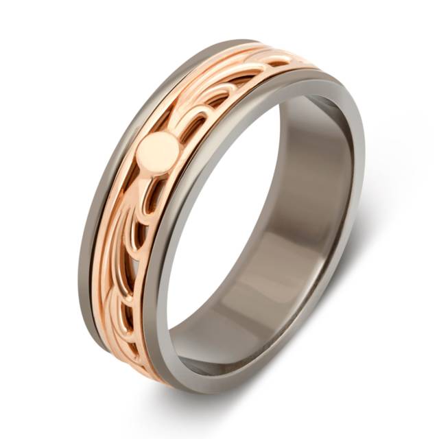 Обручальное кольцо из титана и красного золота (037430)