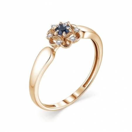 Кольцо из красного золота с бриллиантами и сапфиром (039509)