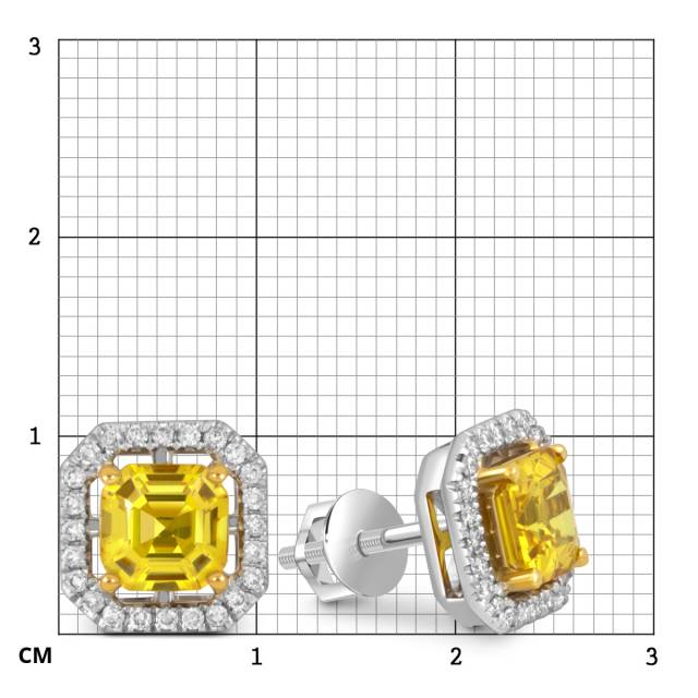 Серьги пусеты из белого золота с бриллиантами и жёлтыми сапфирами (050534)