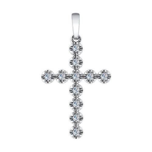 Кулон крест из белого золота с бриллиантами (026271)