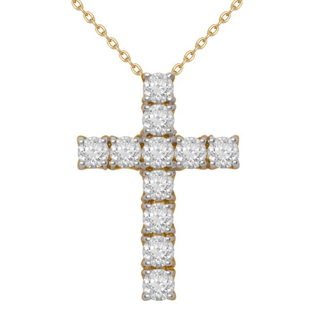Колье крест из жёлтого золота с бриллиантами (038819)