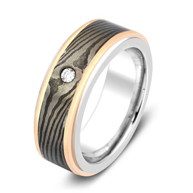 Обручальное кольцо с бриллиантом Мокуме Гане (009956)