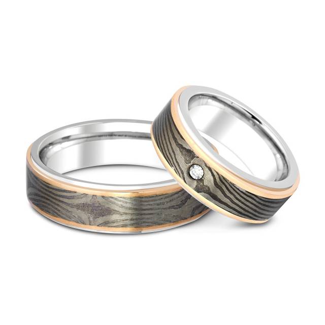 Обручальное кольцо с бриллиантом Мокуме Гане (009956)