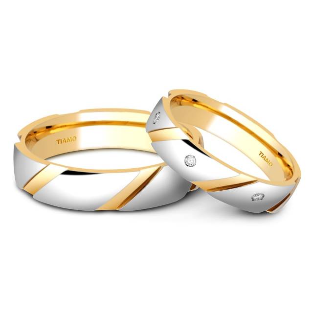 Обручальное кольцо из комбинированного золота с бриллиантами TIAMO (000082)