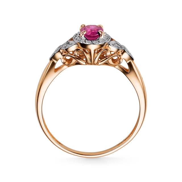 Кольцо из красного золота с бриллиантами и рубином (048762)