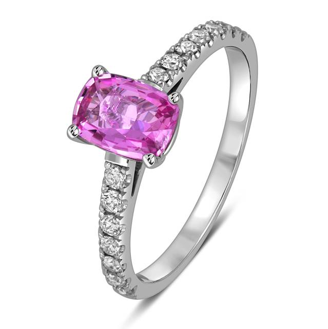 Кольцо из белого золота с бриллиантами и розовым сапфиром (053856)