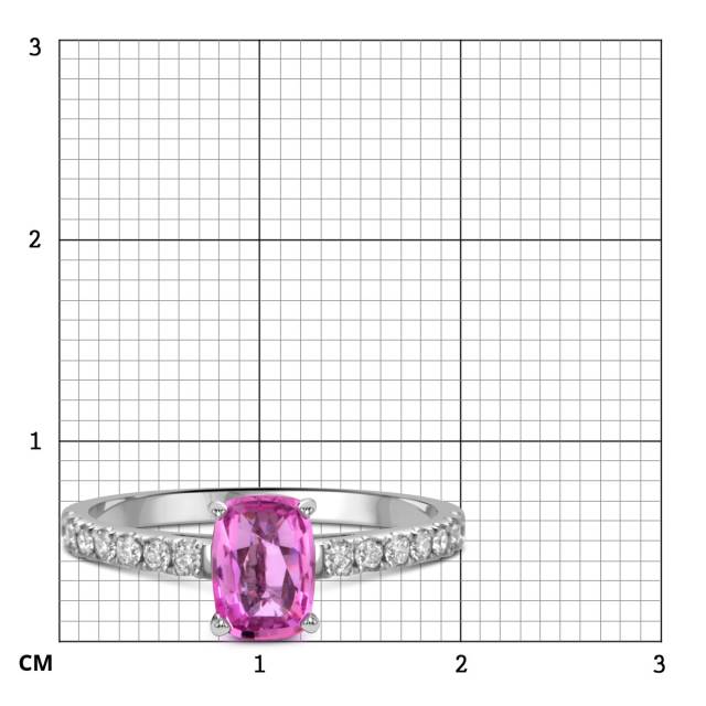 Кольцо из белого золота с бриллиантами и розовым сапфиром (053856)