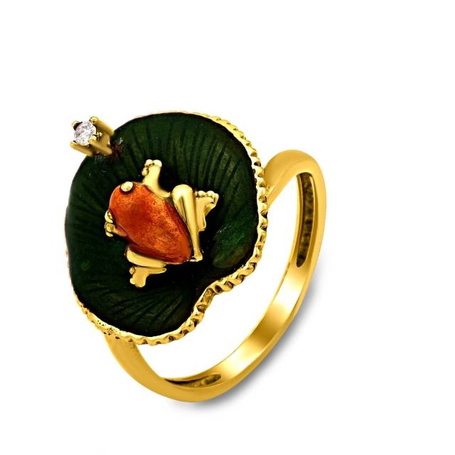 Кольцо из желтого золота с цитрином и эмалью (022288)