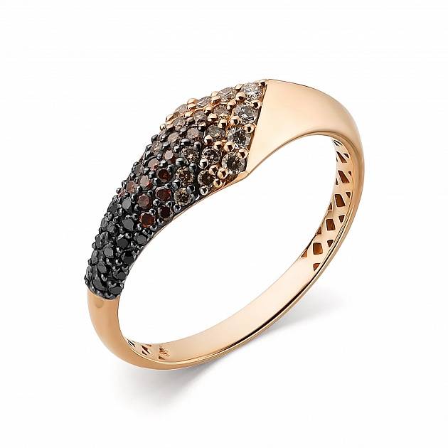 Кольцо из красного золота с цветными бриллиантами (047613)