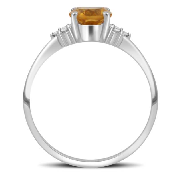 Кольцо из белого золота с бриллиантами и цитрином (039217)