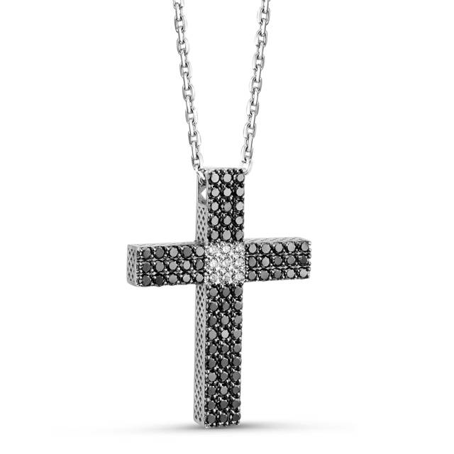 Колье крест из белого золота с бриллиантами (051479)