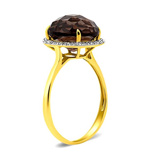 Кольцо из комбинированного золота с бриллиантами и раух-топазом (017701)