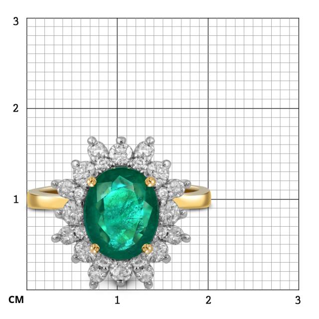 Кольцо из жёлтого золота с бриллиантами и изумрудом (055555)