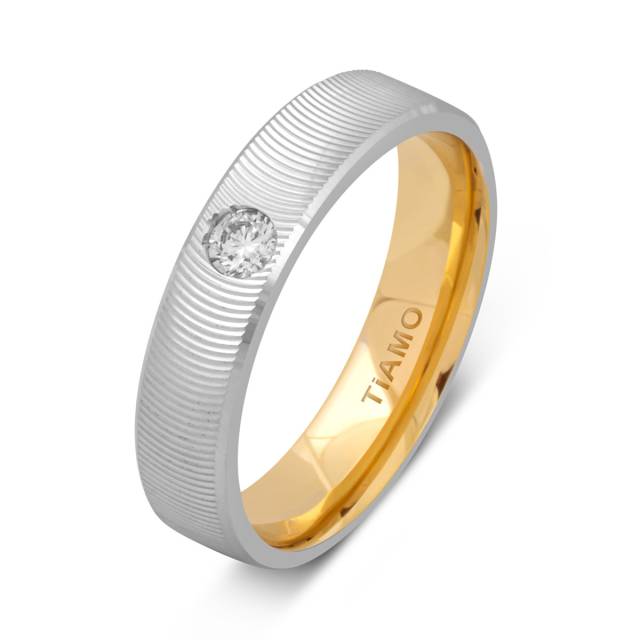 Обручальное кольцо из комбинированного золота с бриллиантом TIAMO (014747)