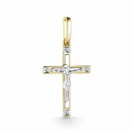 Кулон крест из комбинированного золота с бриллиантами (039516)