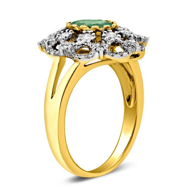 Кольцо из желтого золота с бриллиантами и изумрудом (003253)