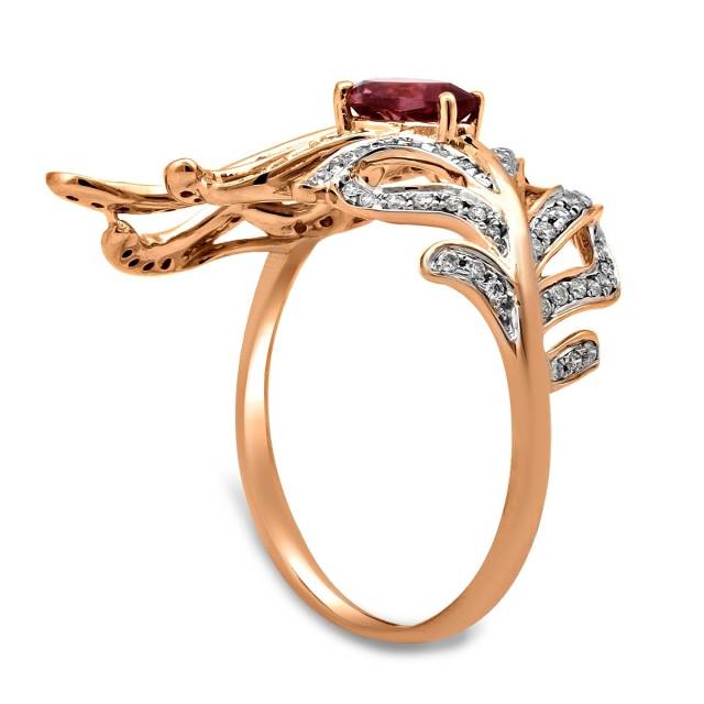 Кольцо из комбинированного золота с бриллиантами и турмалином (025933)