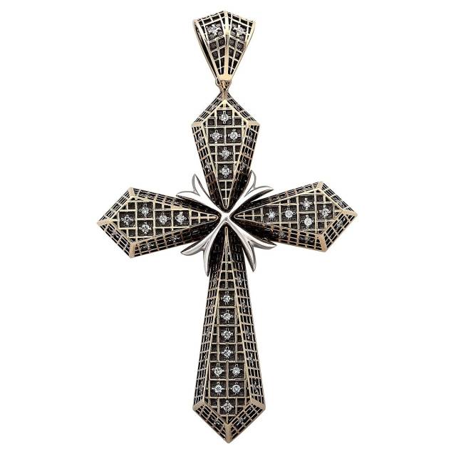 Кулон крест из комбинированного золота с бриллиантами (002936)