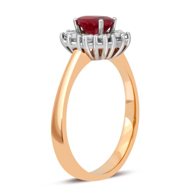 Кольцо из красного золота с бриллиантами и рубином (039786)