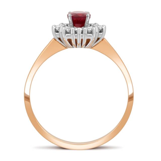Кольцо из красного золота с бриллиантами и рубином (039786)