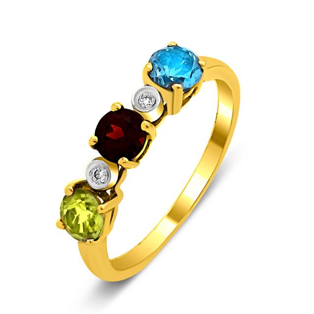 Кольцо из жёлтого золота с бриллиантами, топазом, хризолитом и гранатом (019874)