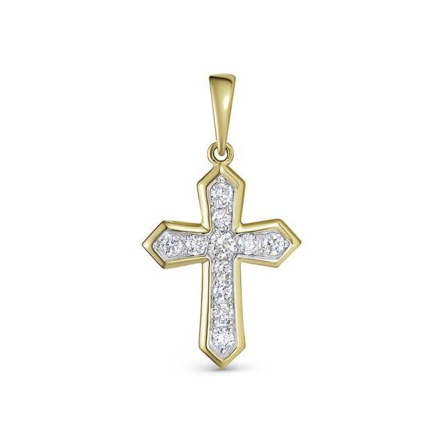 Кулон крест из жёлтого золота с бриллиантами (054705)