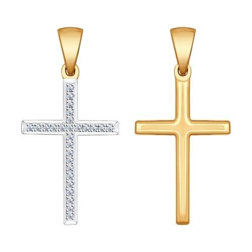 Кулон крест из комбинированного золота с бриллиантами (026191)