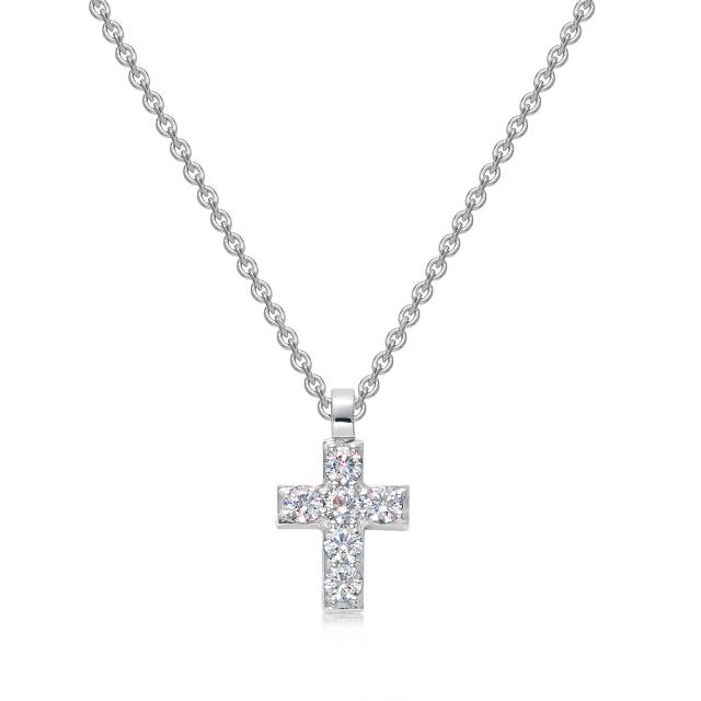 Колье крест из белого золота с бриллиантами (047457)