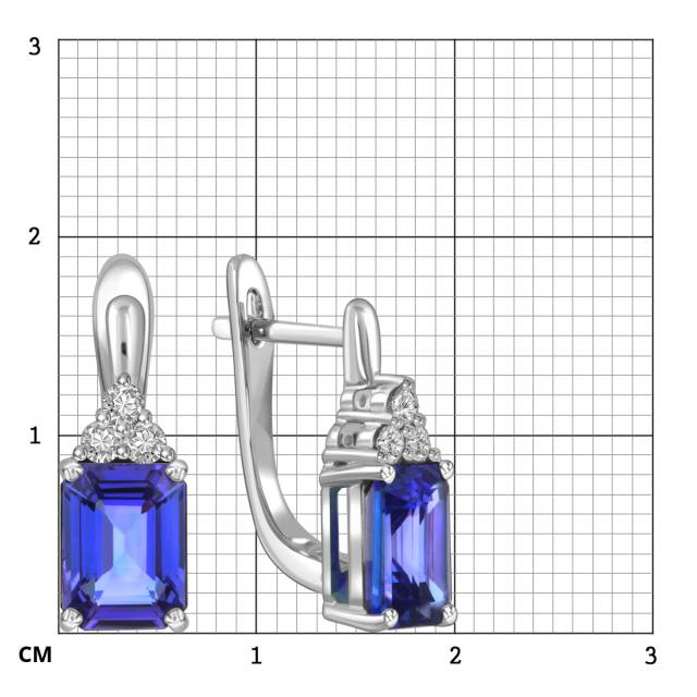 Серьги из белого золота с бриллиантами и танзанитами (055135)