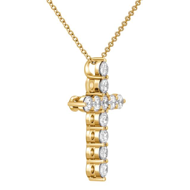 Колье крест из жёлтого золота с бриллиантами (048184)